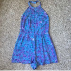 Backless, halter top romper